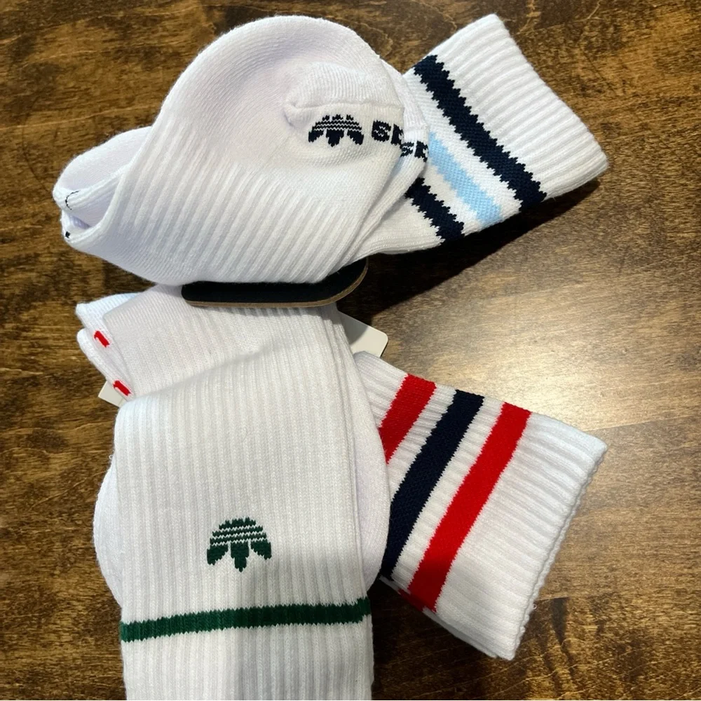Adidas Kids' Socks - White with Red and Blue Stripes